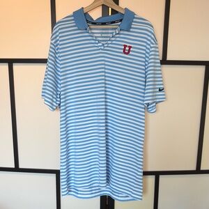 Nike Golf Polo Shirt Blue White Stripe Mens Size XI Short Sleeve "U" Relaxed fit